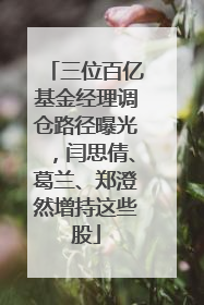 三位百亿基金经理调仓路径曝光，闫思倩、葛兰、郑澄然增持这些股